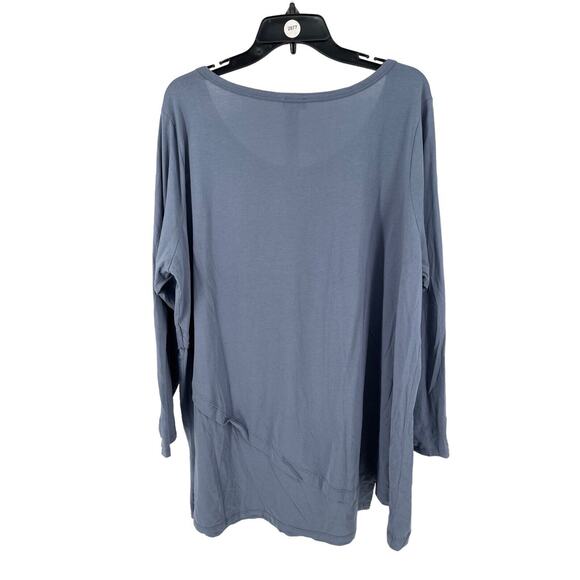 LOGO by Lori Goldstein Plus Blue Cotton Modal Top W/ Asymmetric Hem Size 3X - Picture 2 of 4